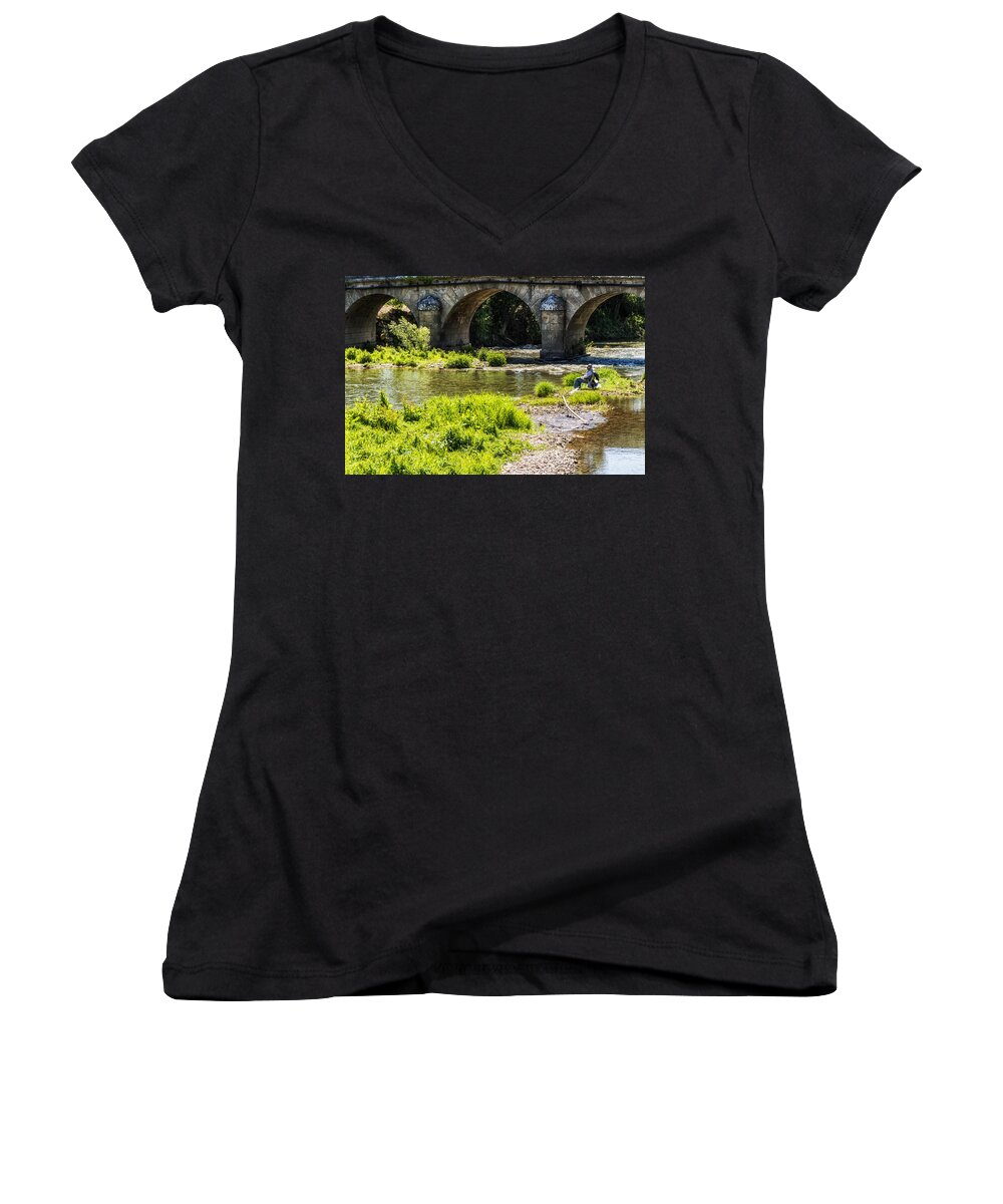 Fishing Women's V-Neck featuring the photograph Fisherman by Paulo Goncalves