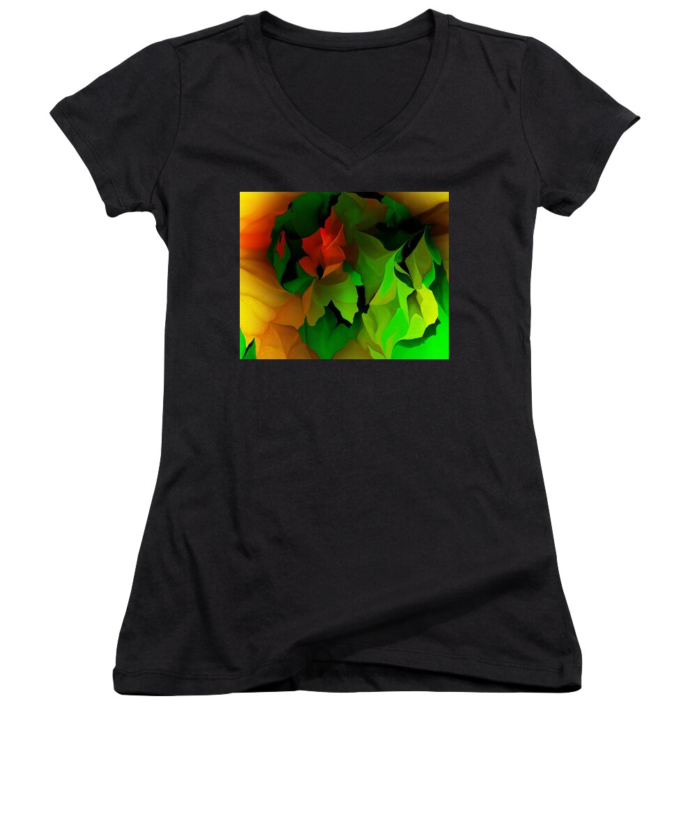 Fine Art Women's V-Neck featuring the digital art Floral Abstraction 090814 by David Lane