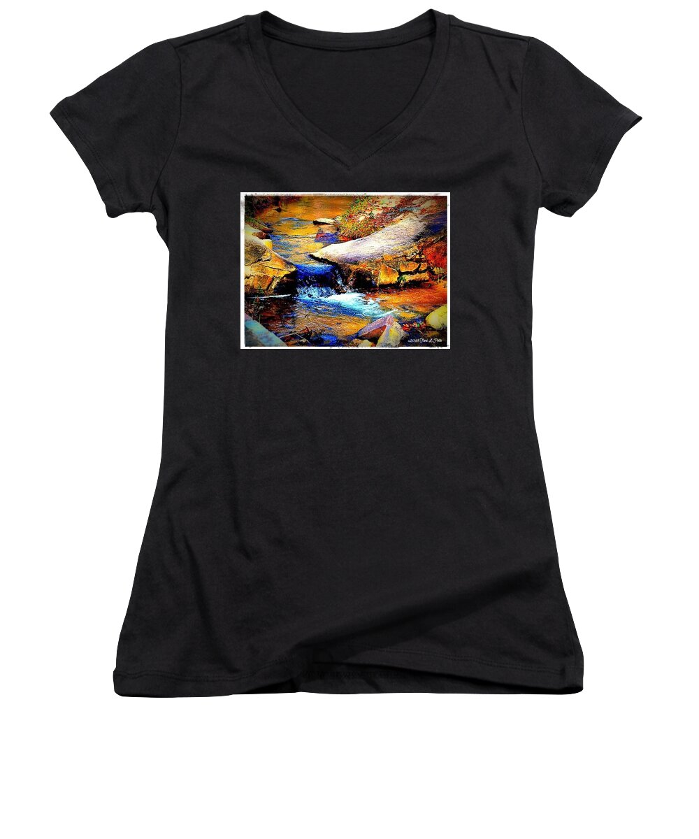 Creek Women's V-Neck featuring the photograph Flowing Creek by Tara Potts