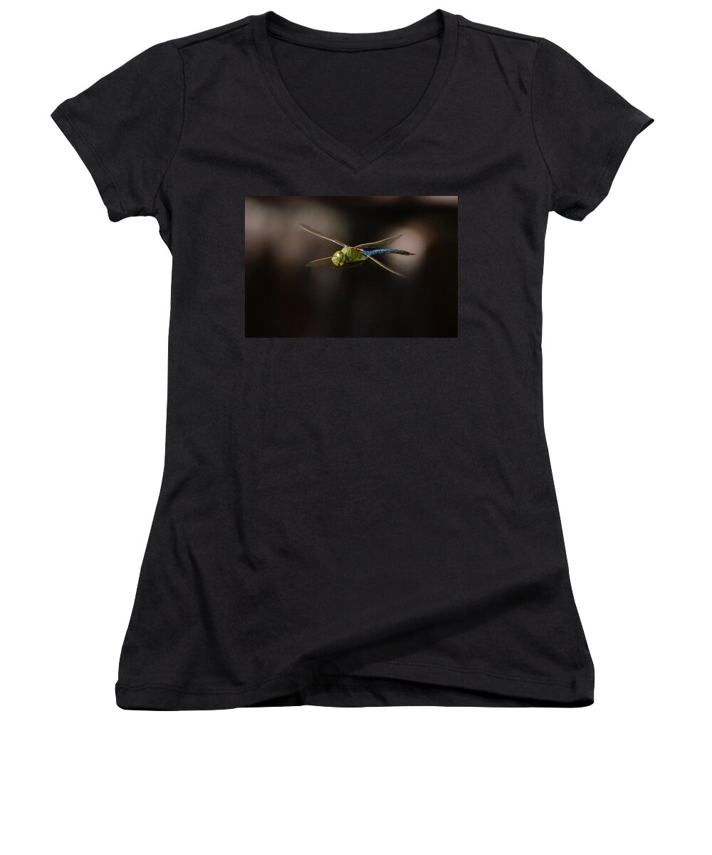 Dragonfly Women's V-Neck featuring the photograph Flying Dragon by Charlotte Schafer
