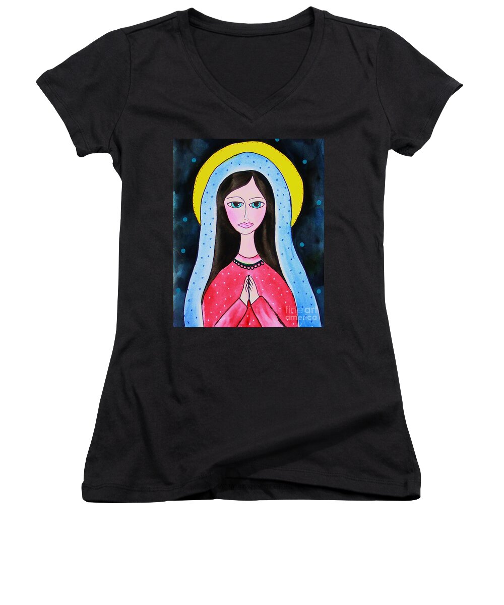 Mary Women's V-Neck featuring the painting Full of Grace by Melinda Etzold