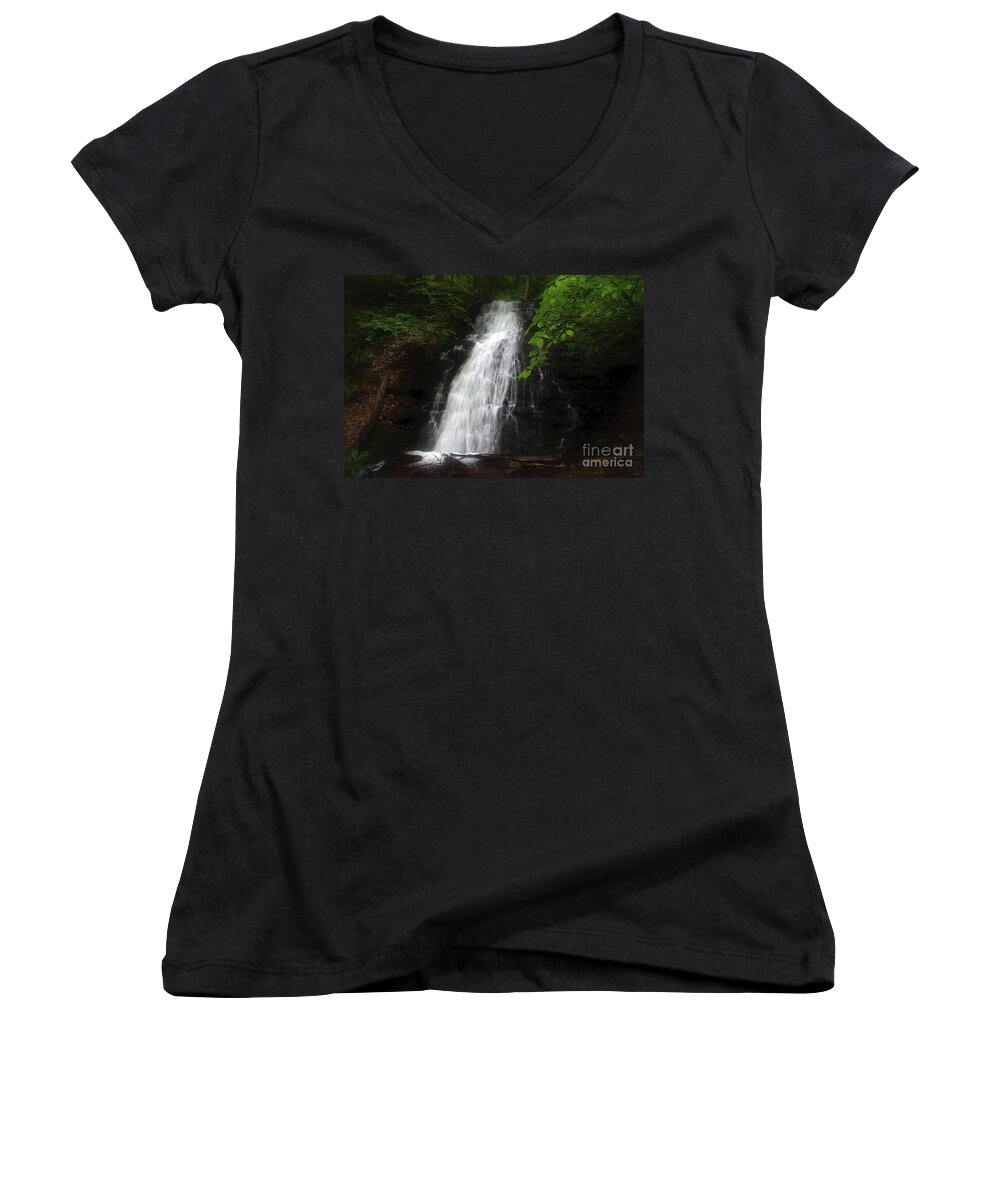 Waterfall Women's V-Neck featuring the photograph Garvey Spring Falls by Debra Fedchin