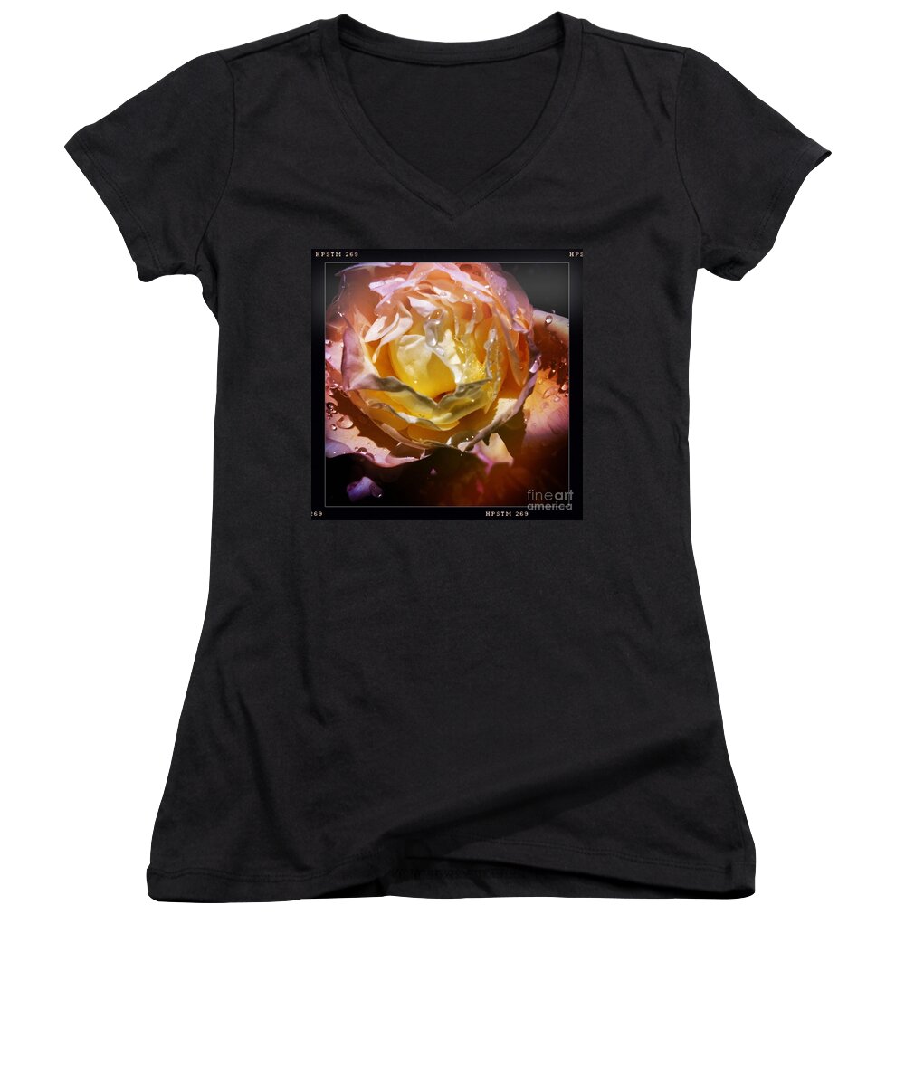 Raindrops Women's V-Neck featuring the photograph Glistening Rose by Denise Railey