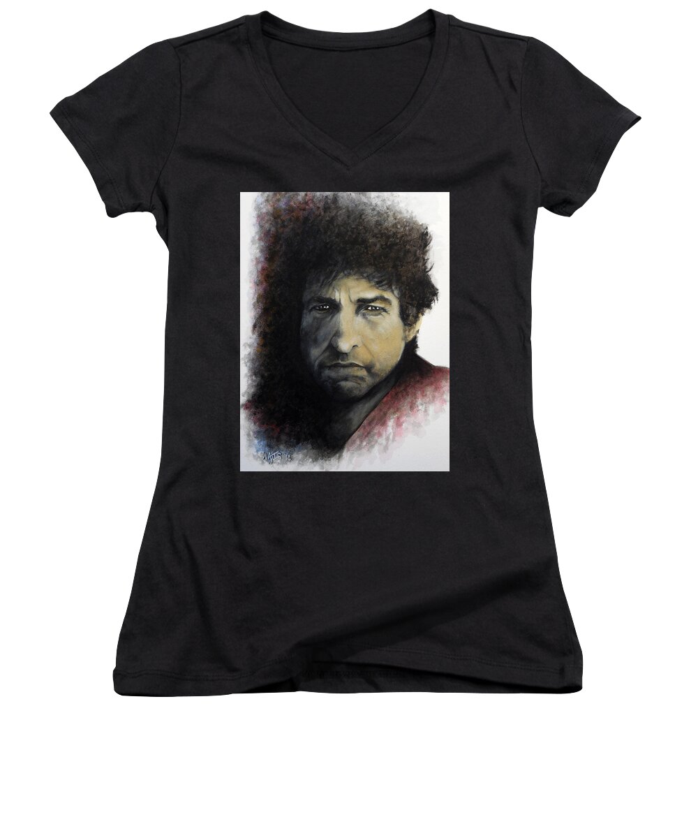 Dylan Women's V-Neck featuring the painting Gotta Serve Somebody - Dylan by William Walts