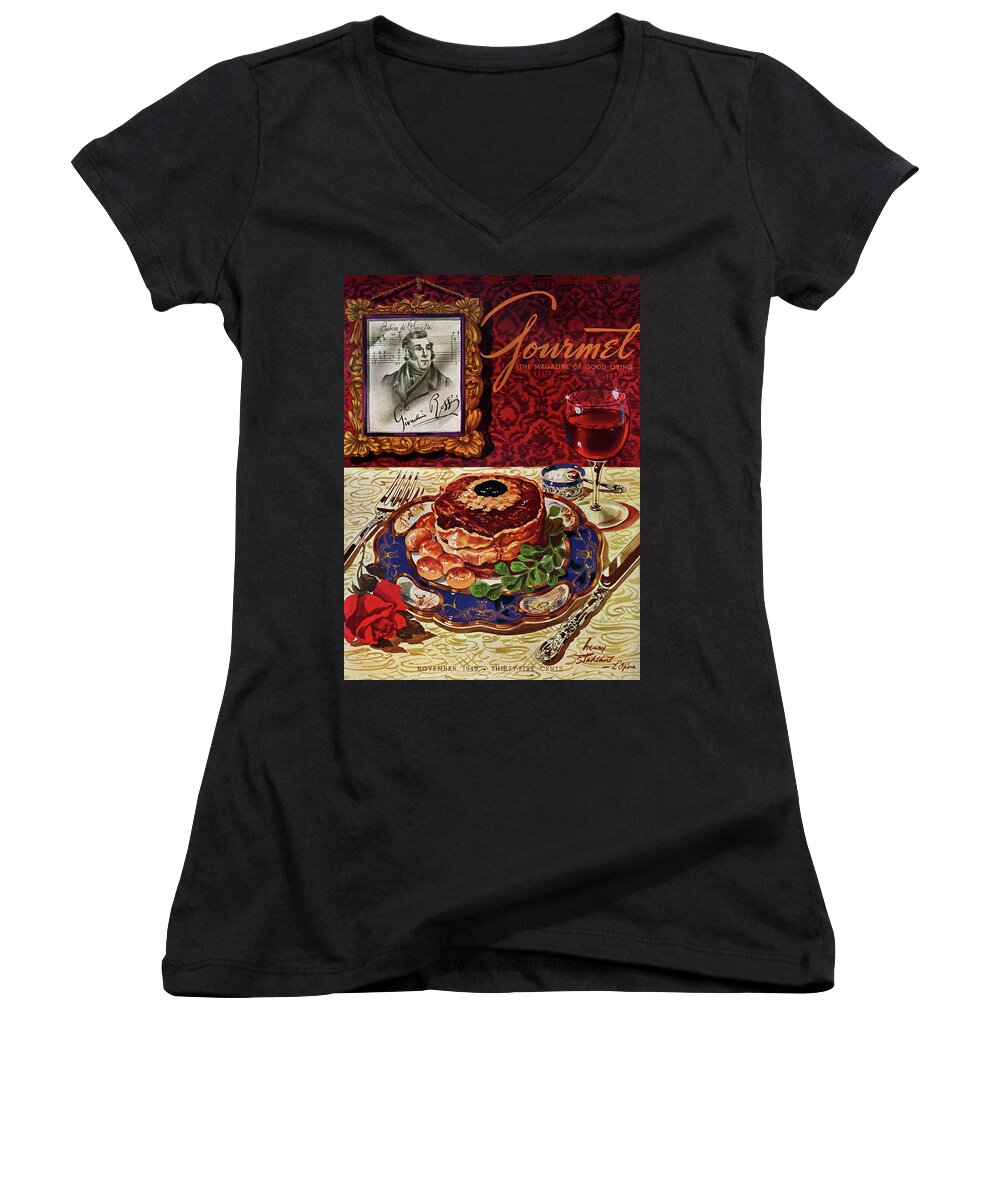 Food Women's V-Neck featuring the photograph Gourmet Cover Featuring A Plate Of Tournedos by Henry Stahlhut