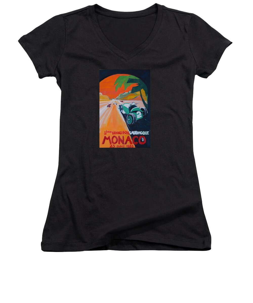 Race Cars Women's V-Neck featuring the painting Grand Prix by Julie Todd-Cundiff