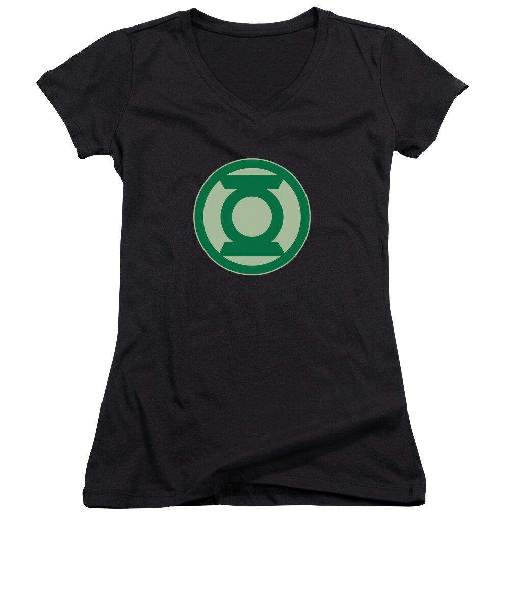 Green Lantern Women's V-Neck featuring the digital art Green Lantern - Green Symbol by Brand A