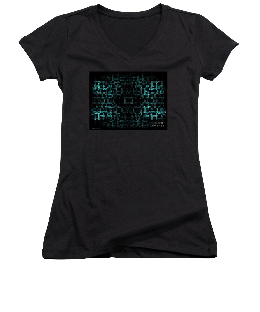 Green Network Women's V-Neck featuring the digital art Green Network by Anita Lewis