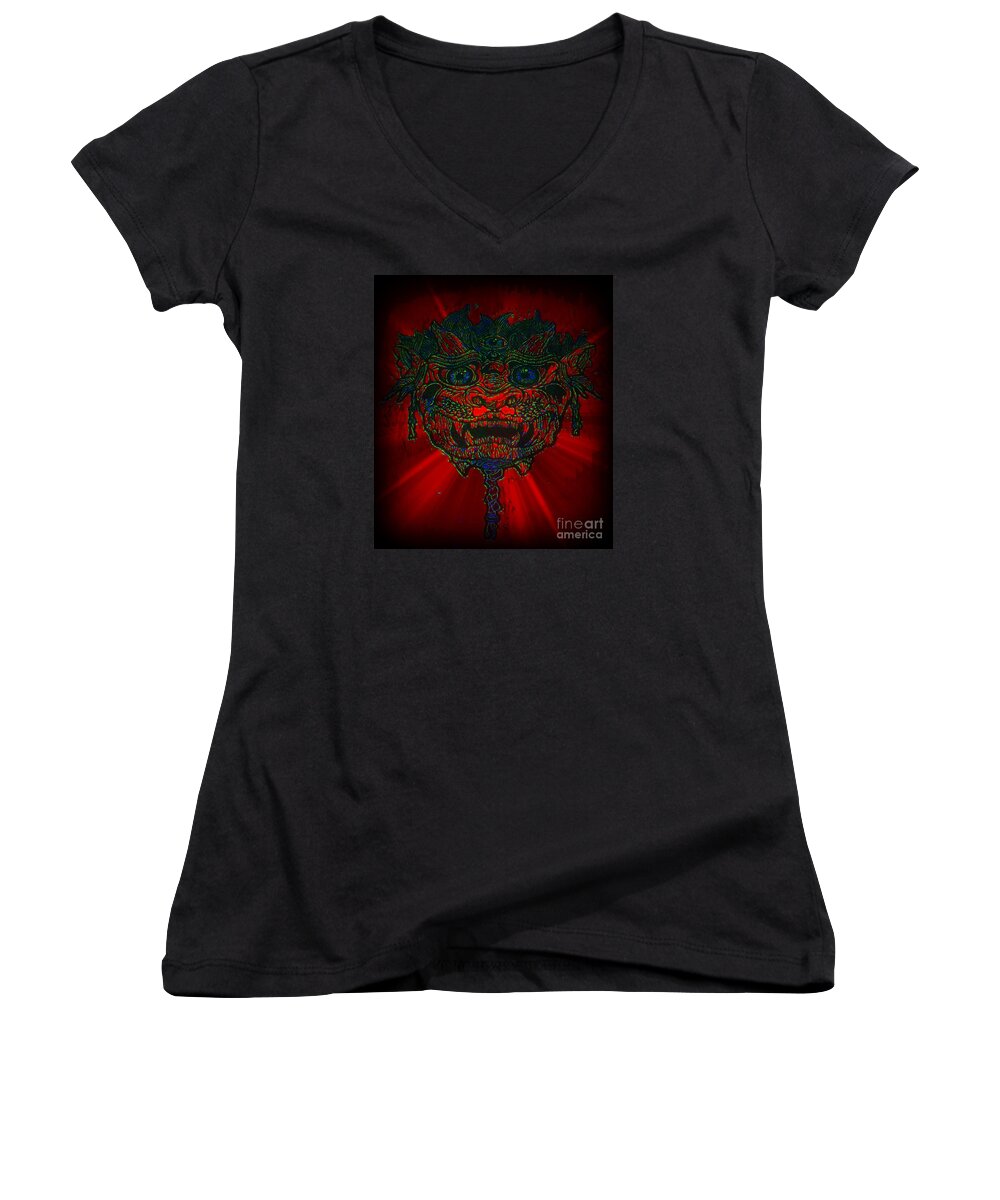  Women's V-Neck featuring the photograph Gremlin in Dynamic Color by Kelly Awad