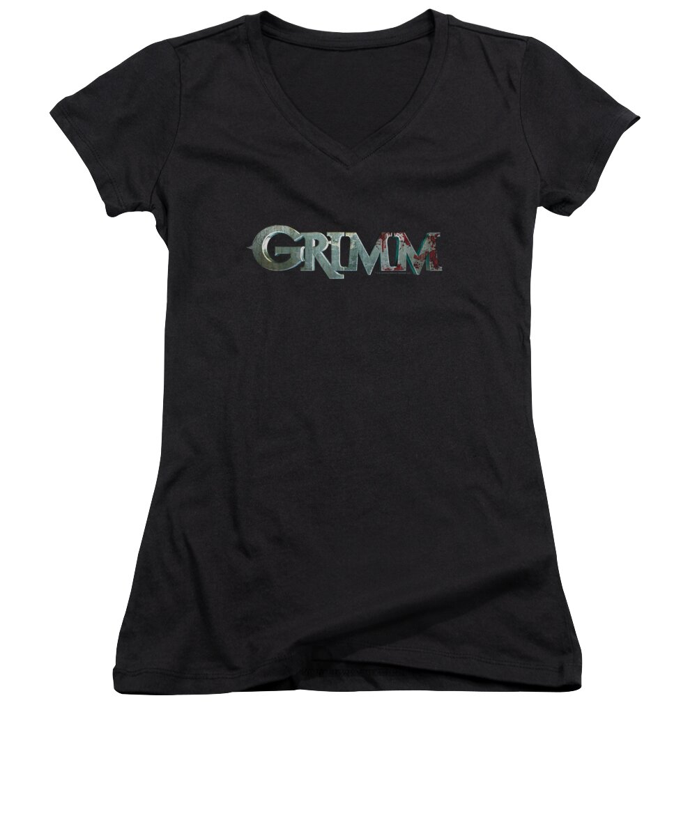 Grimm Women's V-Neck featuring the digital art Grimm - Bloody Logo by Brand A