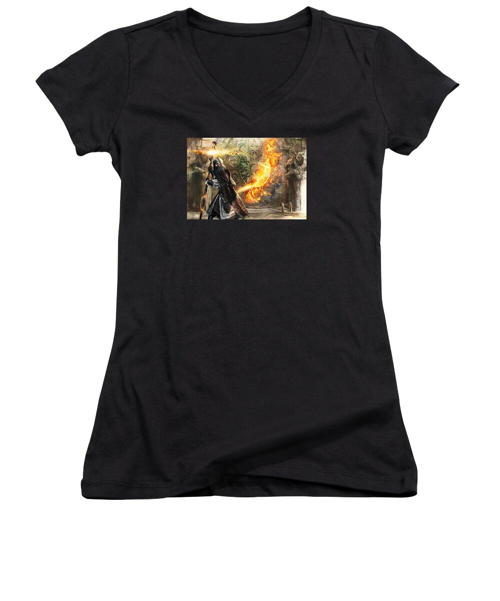Magic The Gathering Women's V-Neck featuring the digital art Guildscorn Ward by Ryan Barger