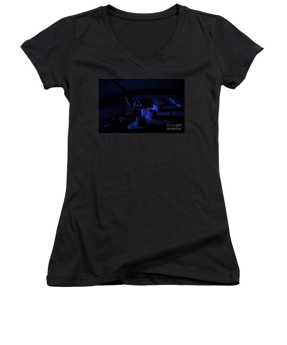 Guitar Women's V-Neck featuring the photograph Guitar Blues by Linda Bianic