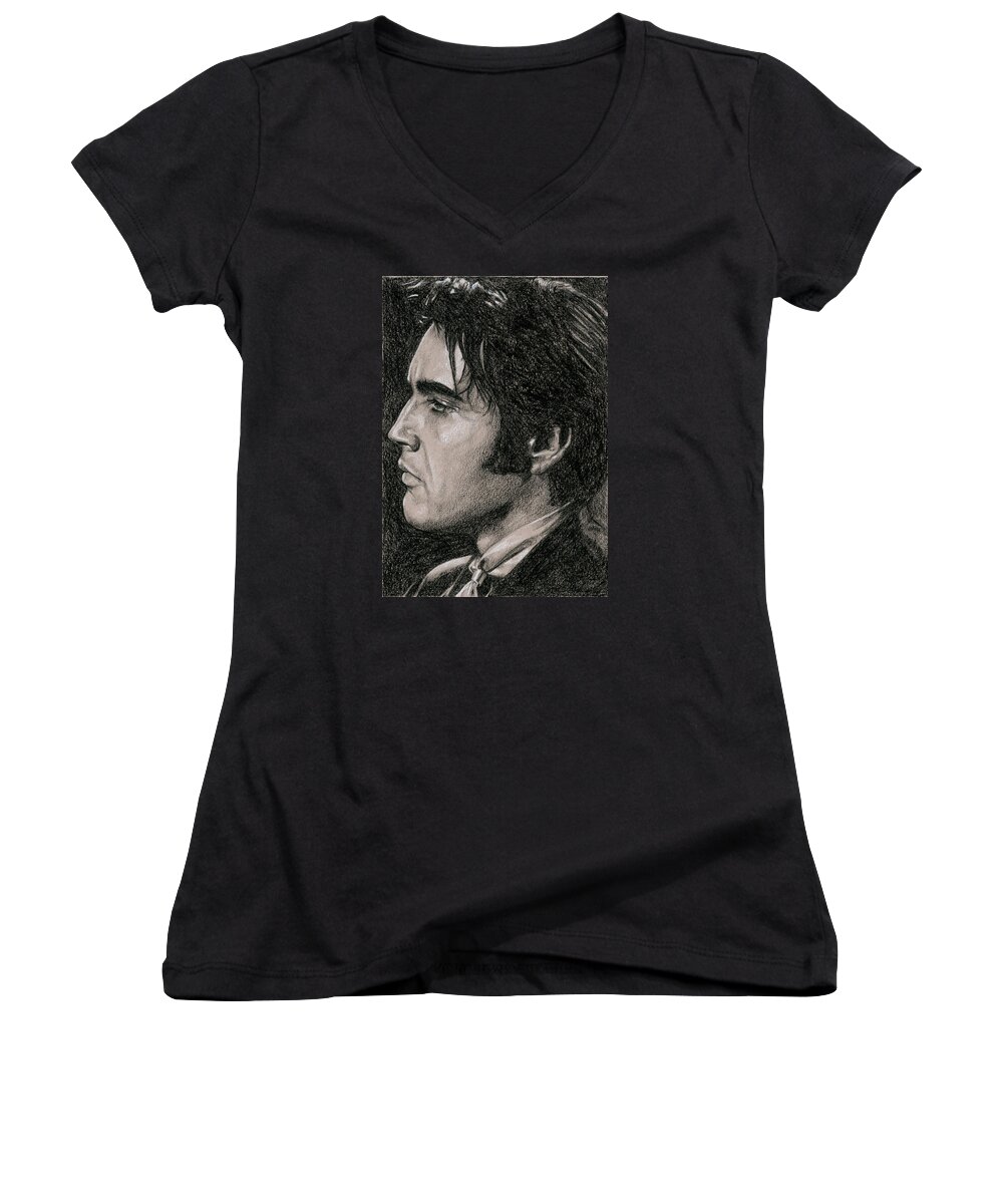 Elvis Women's V-Neck featuring the drawing Guitar Man by Rob De Vries