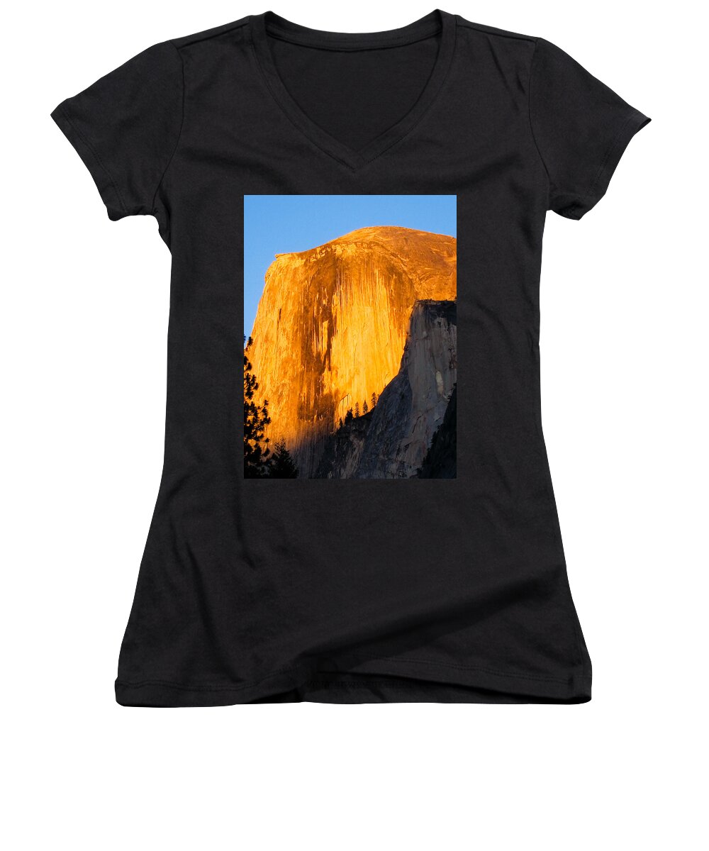 Yosemite Women's V-Neck featuring the photograph Half Dome Yosemite at Sunset by Shane Kelly