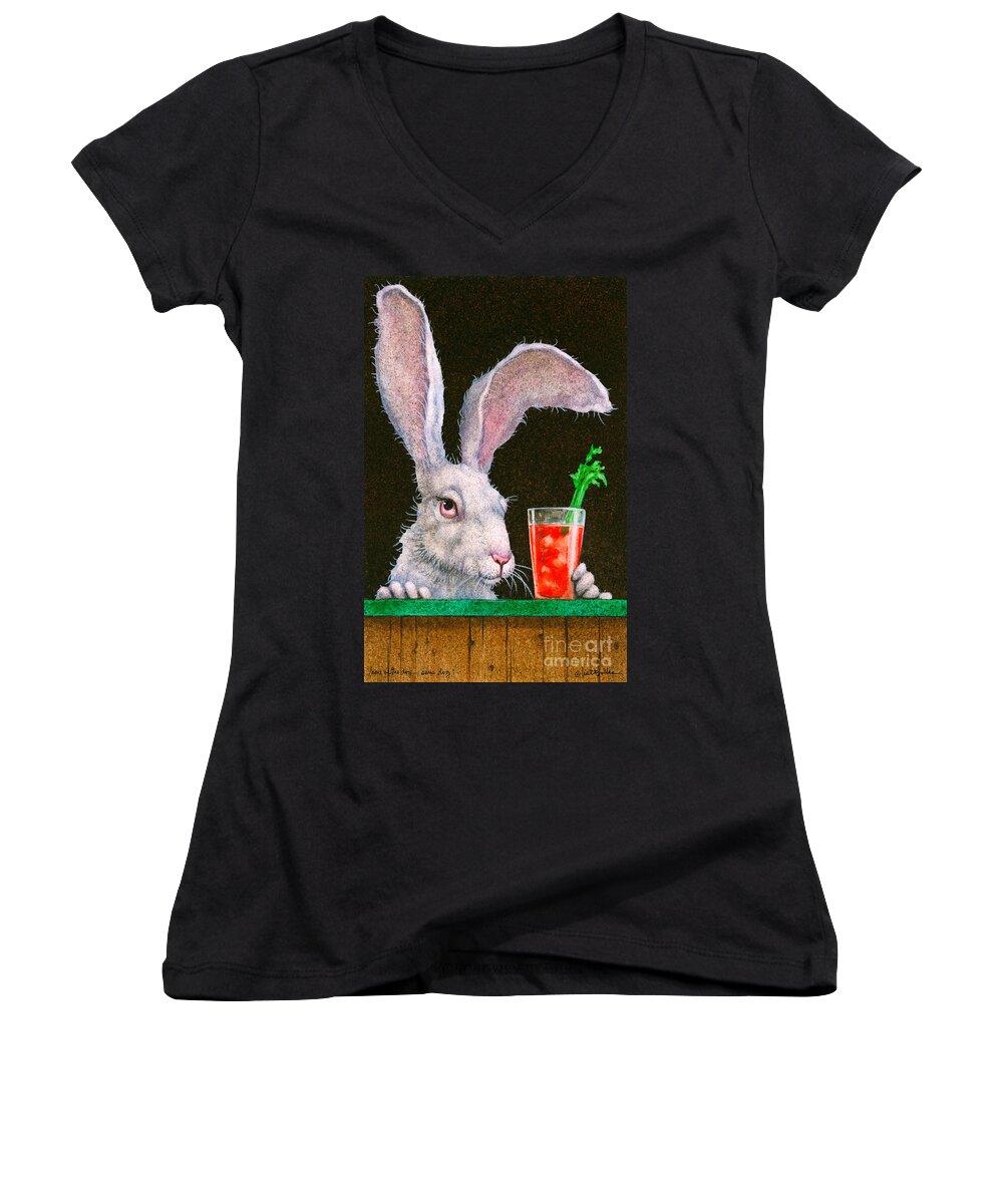 Will Bullas Women's V-Neck featuring the painting Hare of the dog...sans dog... by Will Bullas