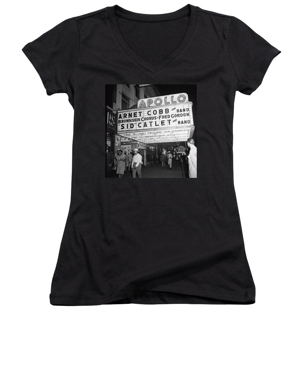 125th Street Women's V-Neck featuring the photograph Harlem's Apollo Theater by Underwood Archives Gottlieb