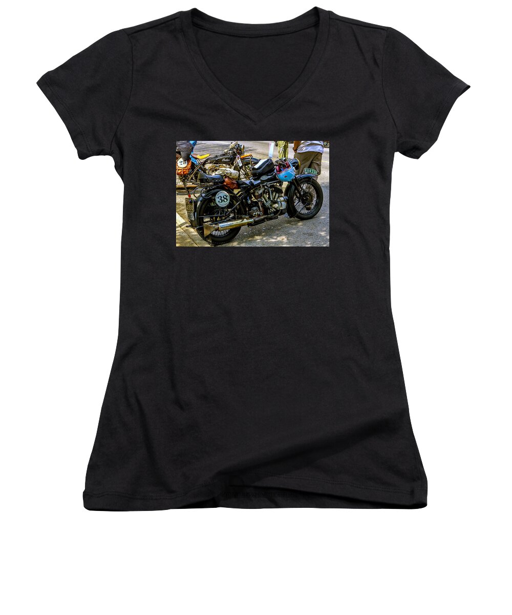 Harley Davidson Women's V-Neck featuring the photograph Harleys and Indians by Jeff Kurtz
