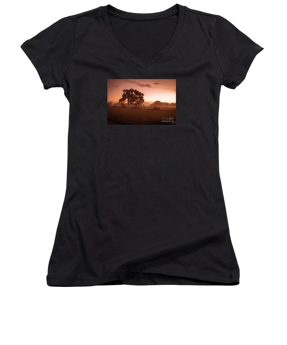 Hazy Morn Women's V-Neck featuring the photograph Hazy Morn by Imagery by Charly