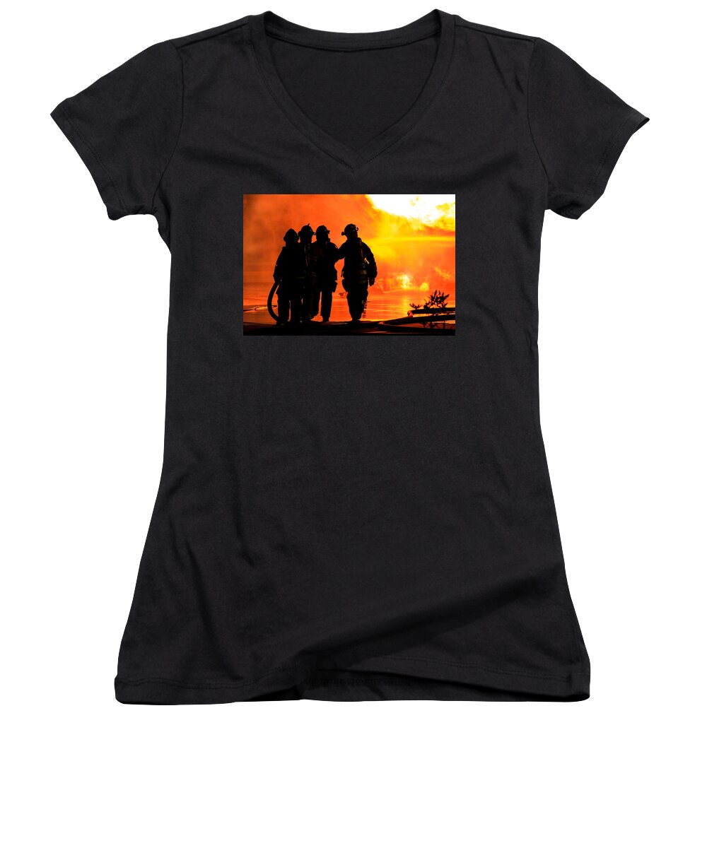 Extinguish Women's V-Neck featuring the photograph Hell is for Hero's by Sennie Pierson