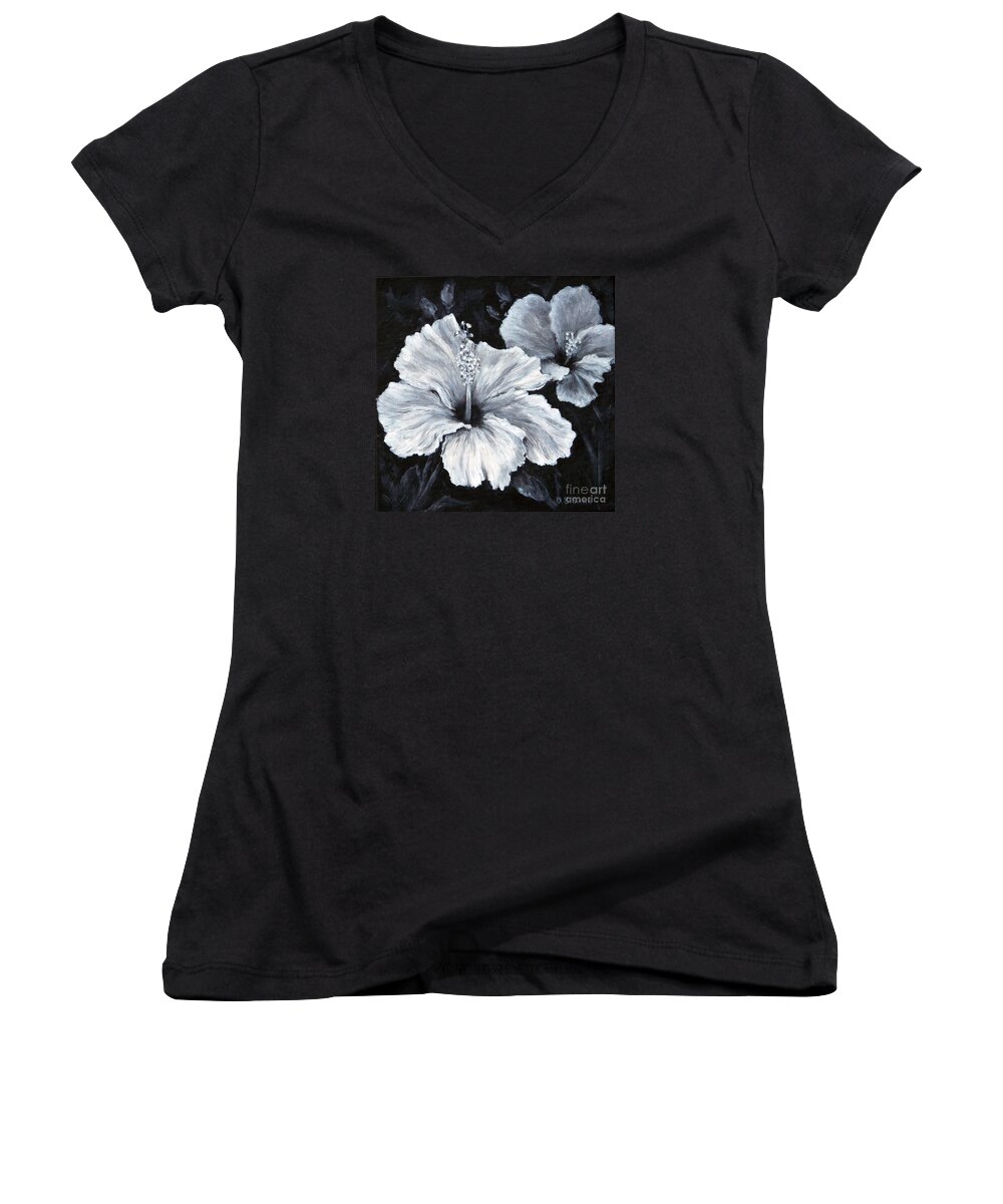 Hibiscus Women's V-Neck featuring the painting Hibiscus 2 by Deborah Smith