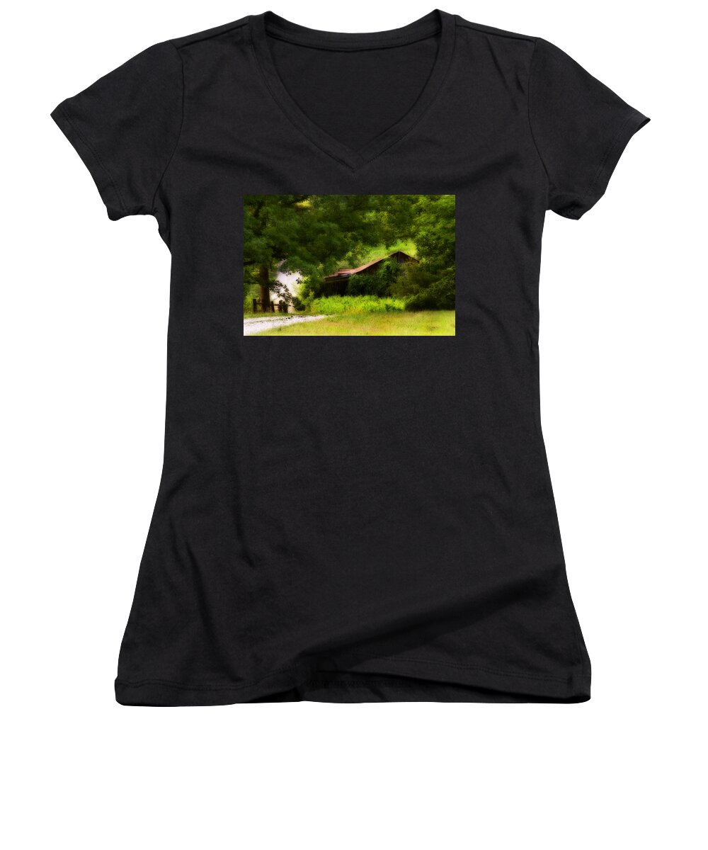 West Virginia Women's V-Neck featuring the photograph Hidden Down the Road by Melinda Ledsome