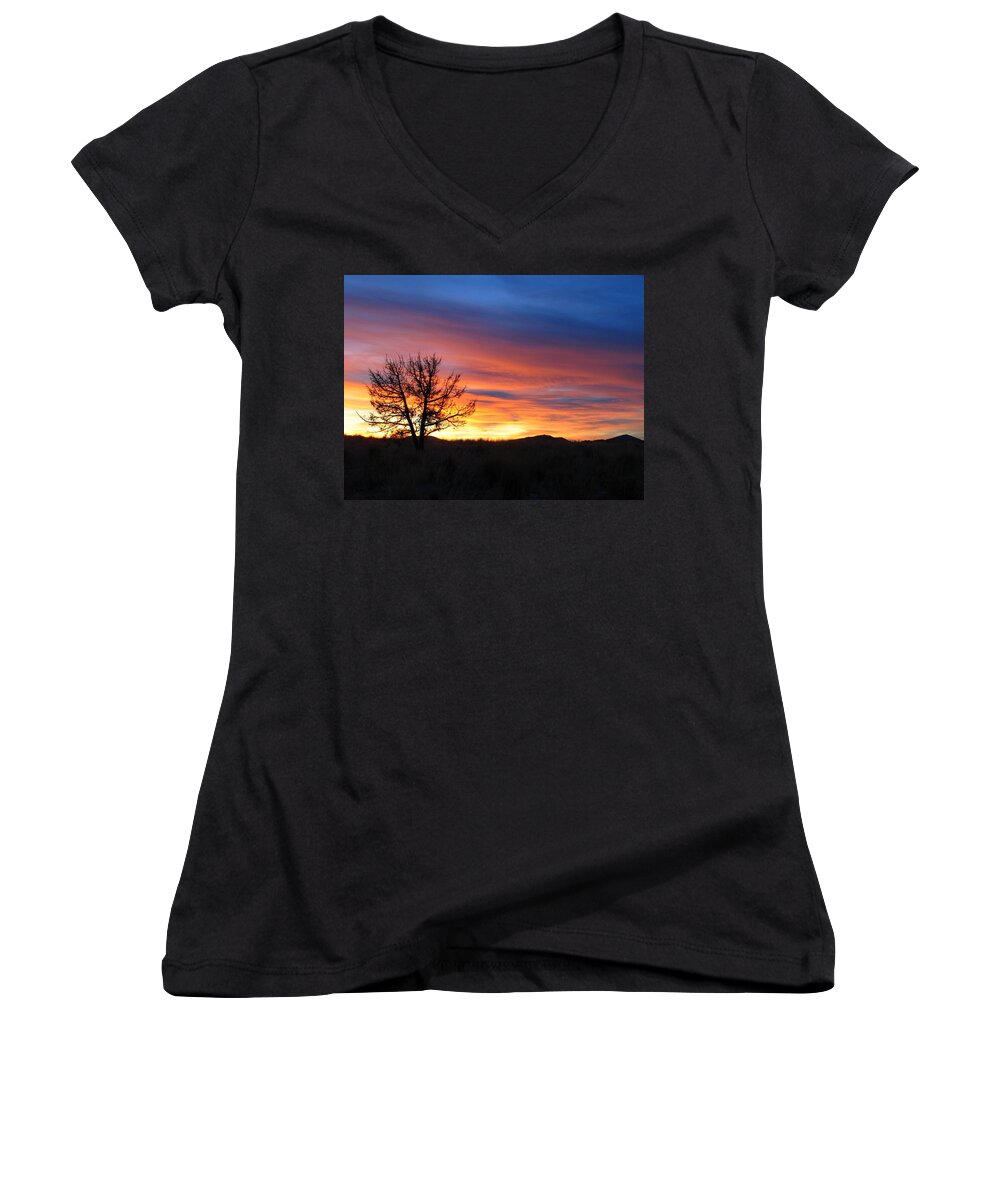 Sunset Landscape Women's V-Neck featuring the photograph High Desert Sunset by Kevin Desrosiers