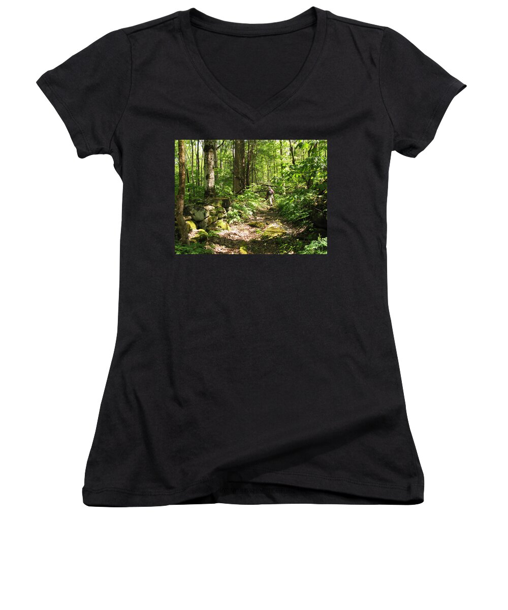 Trail Women's V-Neck featuring the photograph Hiking Off Trail by Melinda Fawver