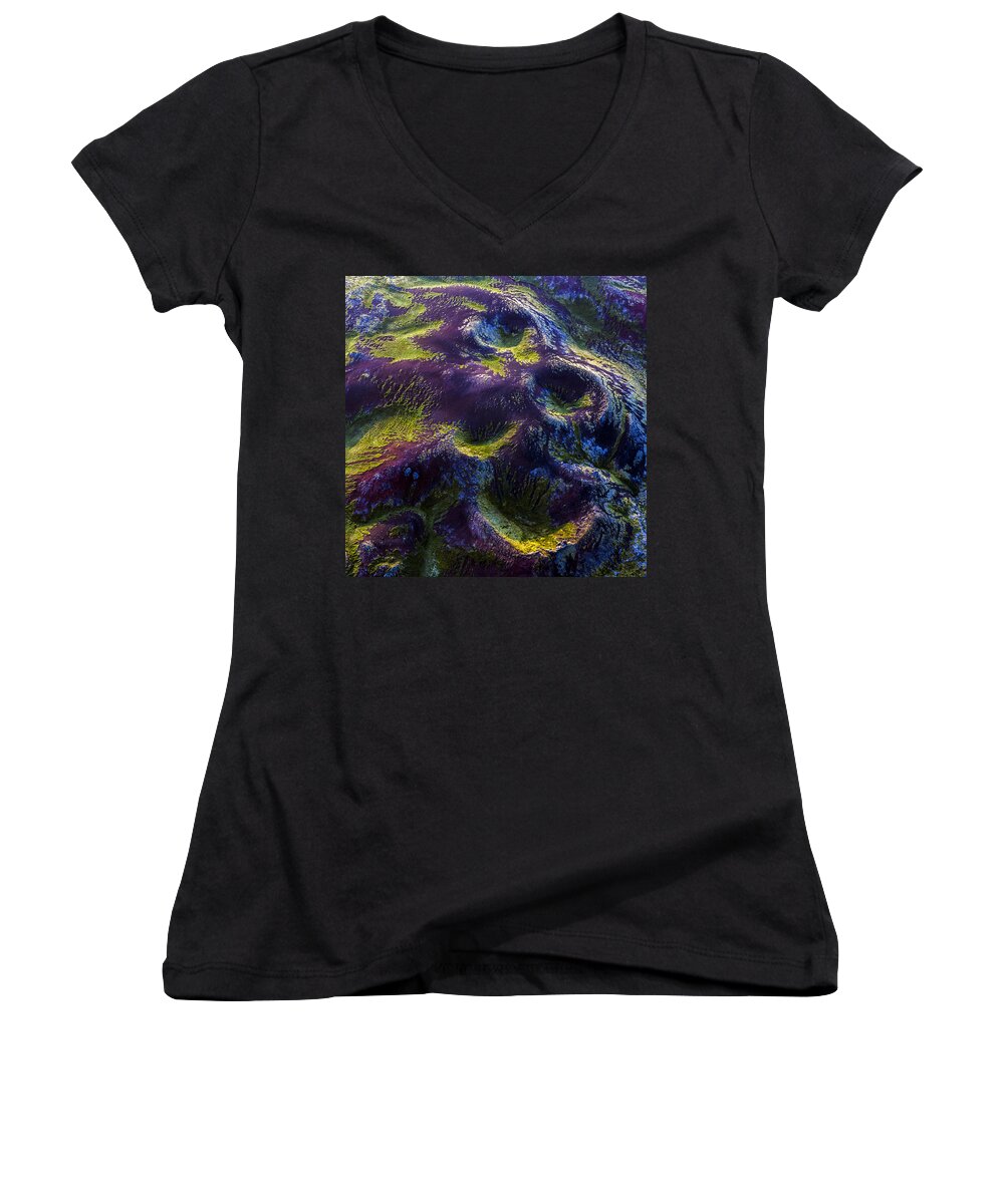 Abstract Photography Women's V-Neck featuring the photograph Hills by Gunnar Orn Arnason