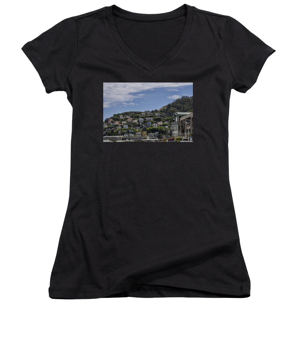 California Women's V-Neck featuring the photograph Hills Of Salsalito by Judy Wolinsky