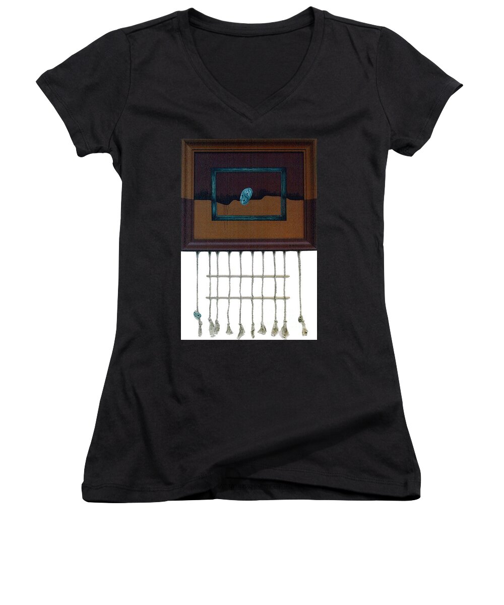 Surrealism Women's V-Neck featuring the painting Hollow by Fei A