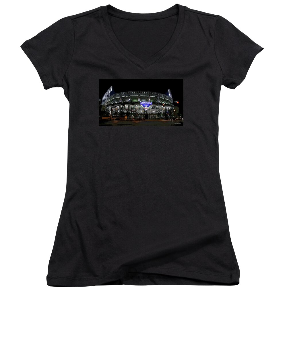 Cle Women's V-Neck featuring the photograph Home Of The Cleveland Indians by Terri Harper