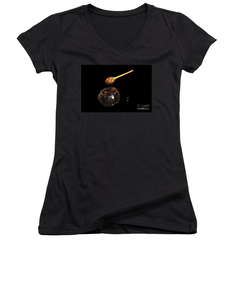 Kitchen Women's V-Neck featuring the digital art Honey and Ladle by William Ladson