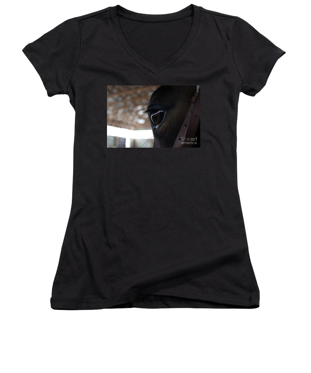 Horse Women's V-Neck featuring the photograph Horse Eye from Behind by Janice Byer