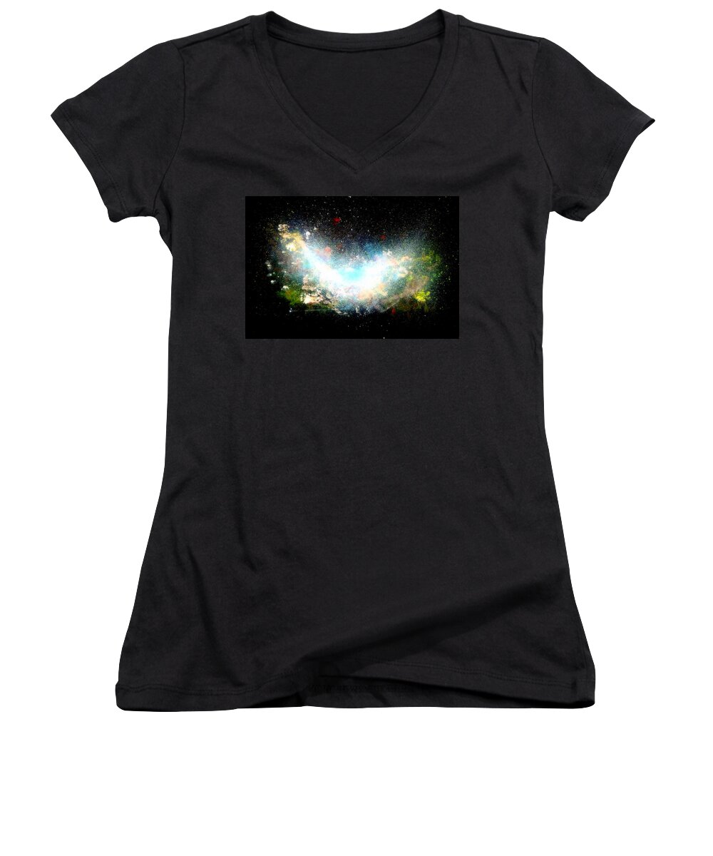 Hubble Women's V-Neck featuring the painting Hubble Birth of a Galaxy by Katy Hawk