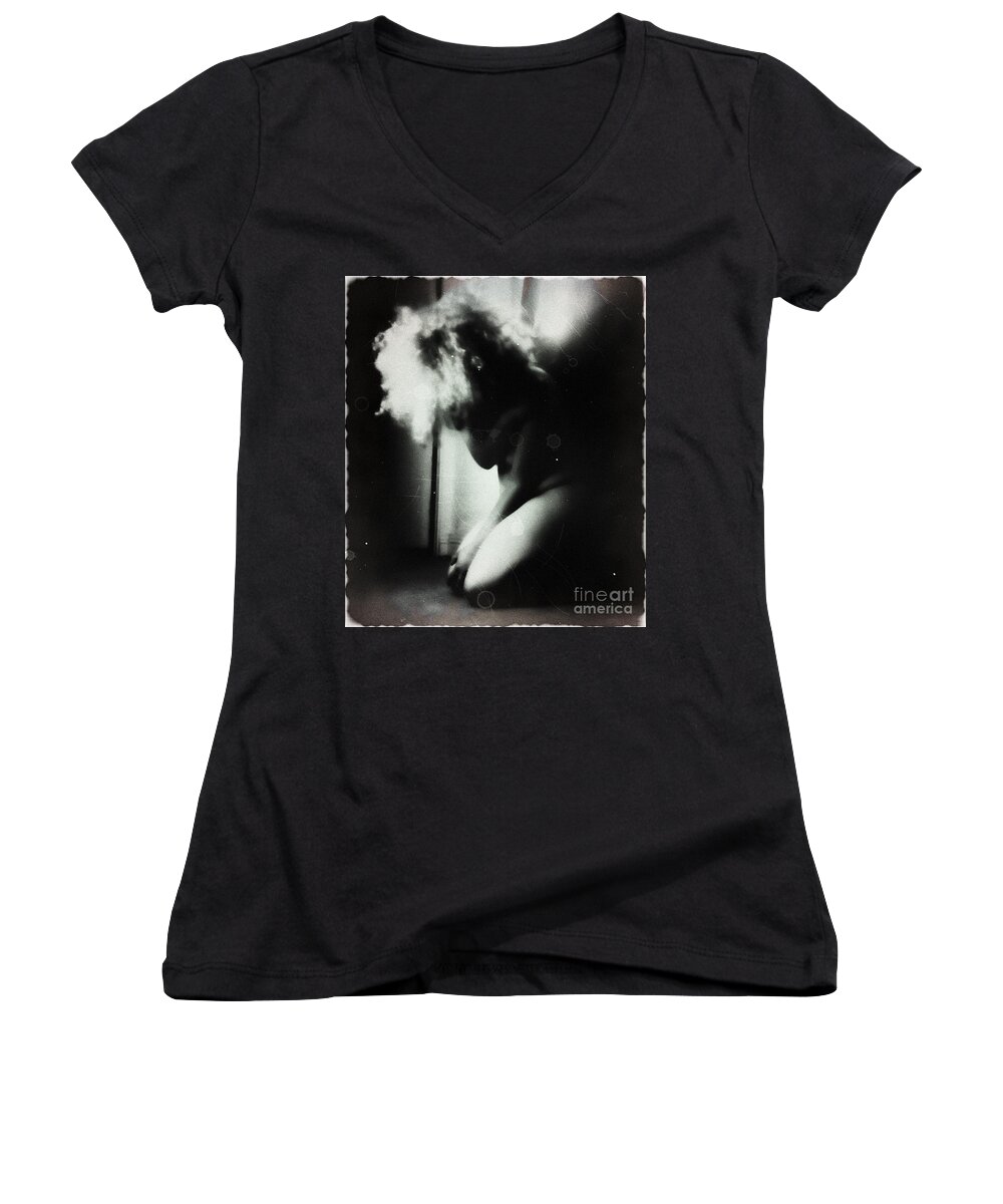 Dark Women's V-Neck featuring the photograph I Fear This Silent Rejection by Jessica S