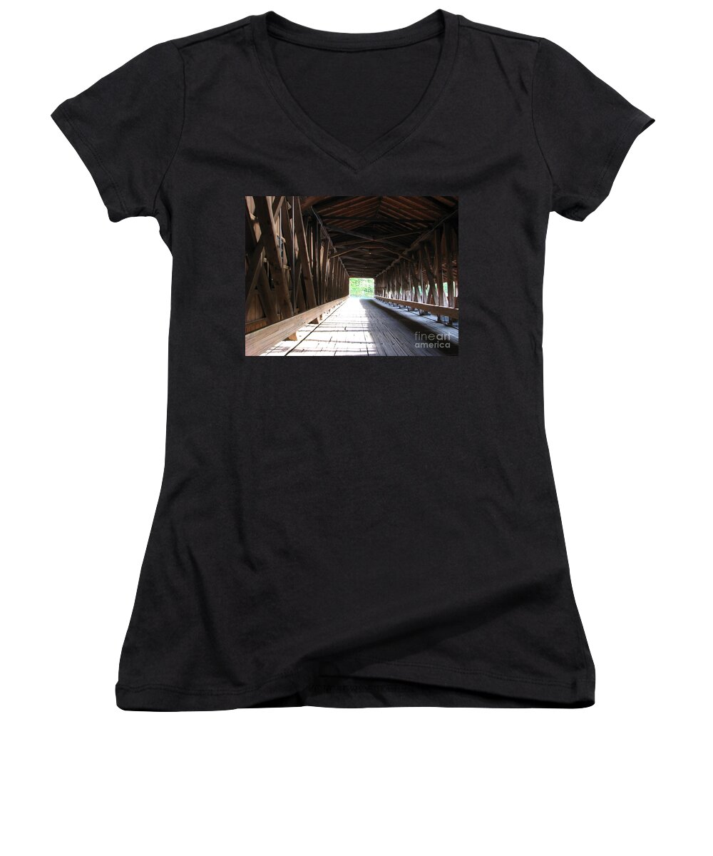 Covered Bridge Women's V-Neck featuring the photograph I See The Light by Michael Krek