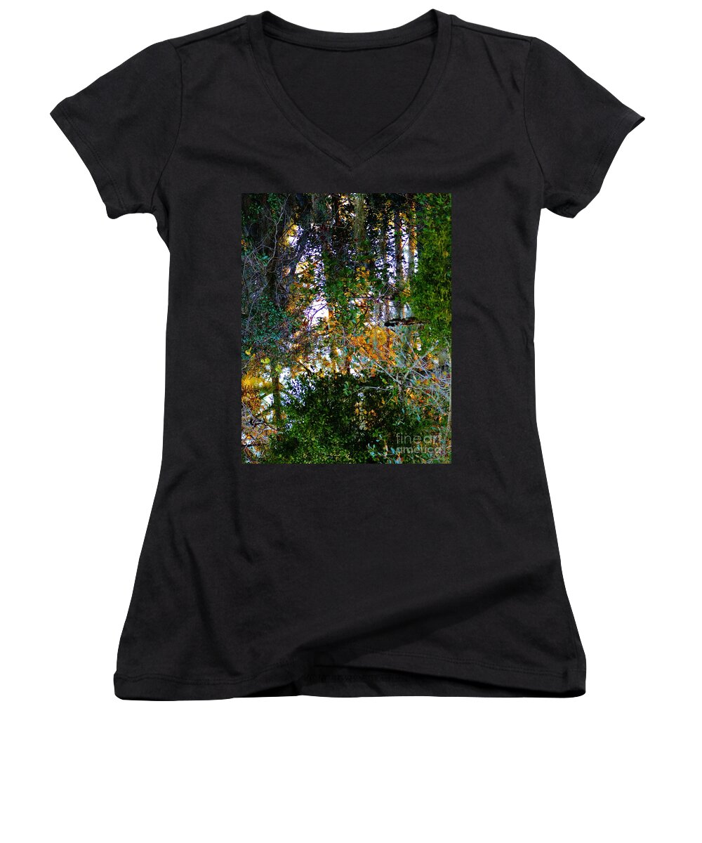 Trees Women's V-Neck featuring the digital art Illusions by Tamara Michael
