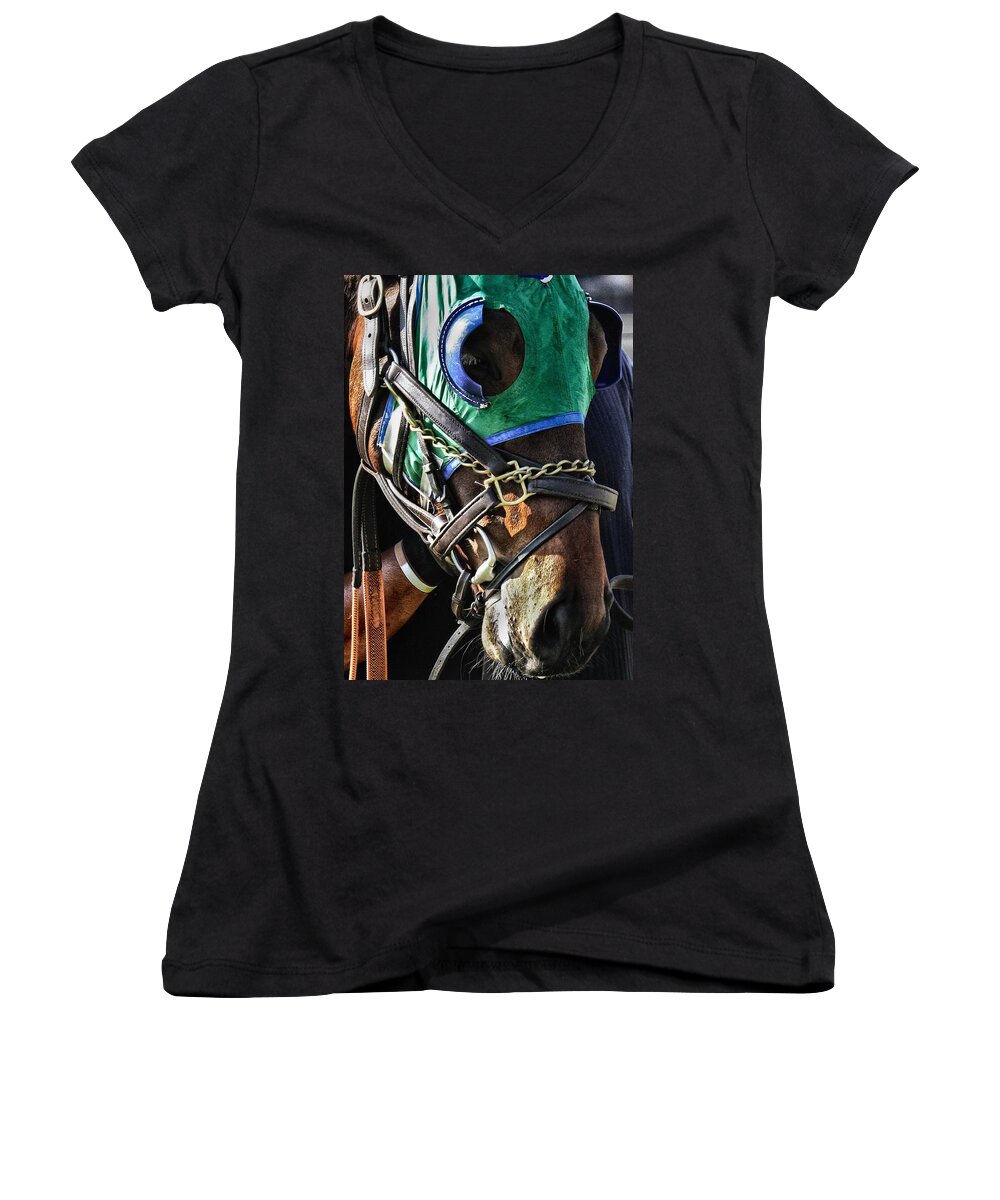 Steeplechase Women's V-Neck featuring the photograph I'm Ready by Robert L Jackson