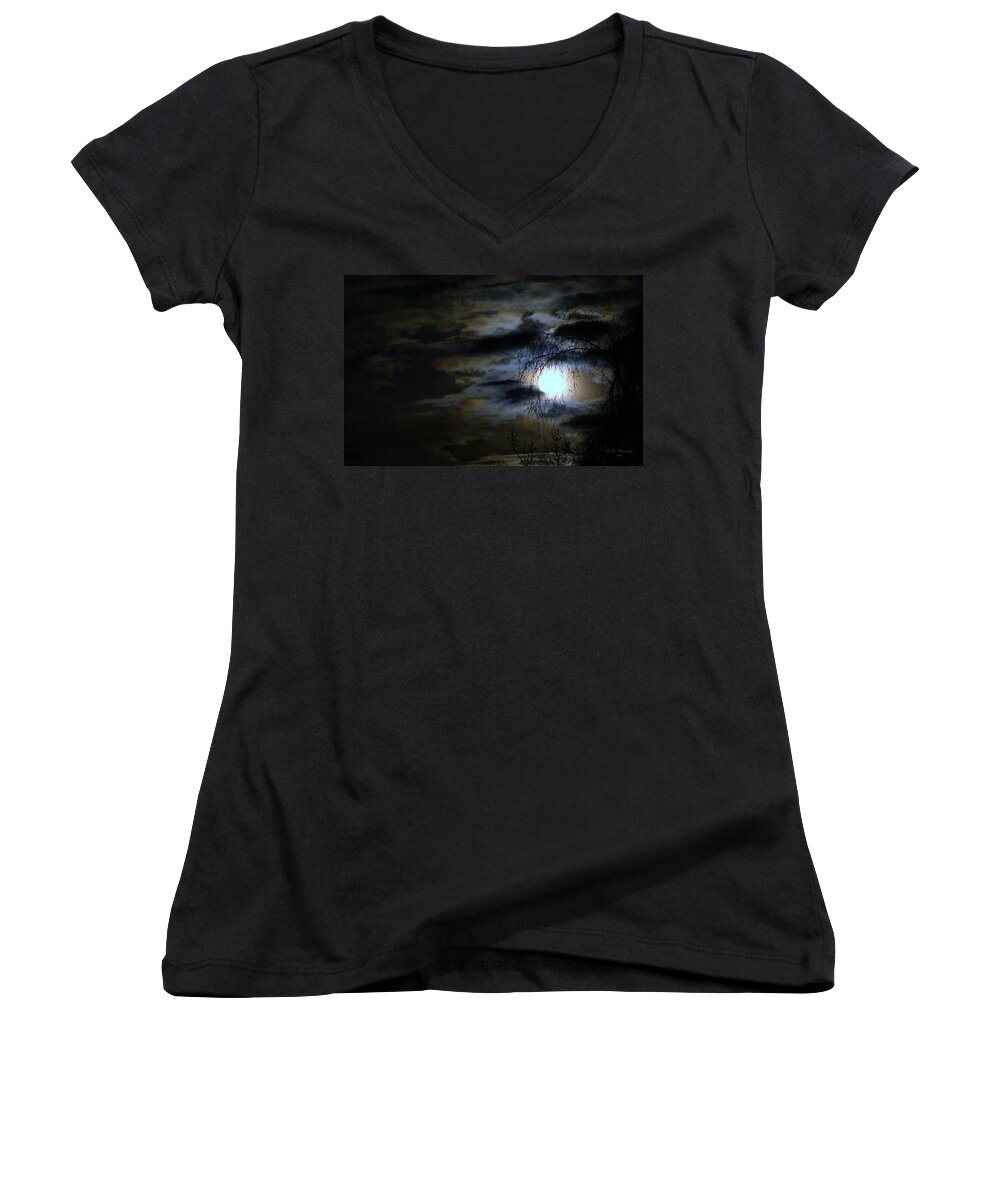 Obscured Women's V-Neck featuring the photograph In The Midnight hour by Jeanette C Landstrom