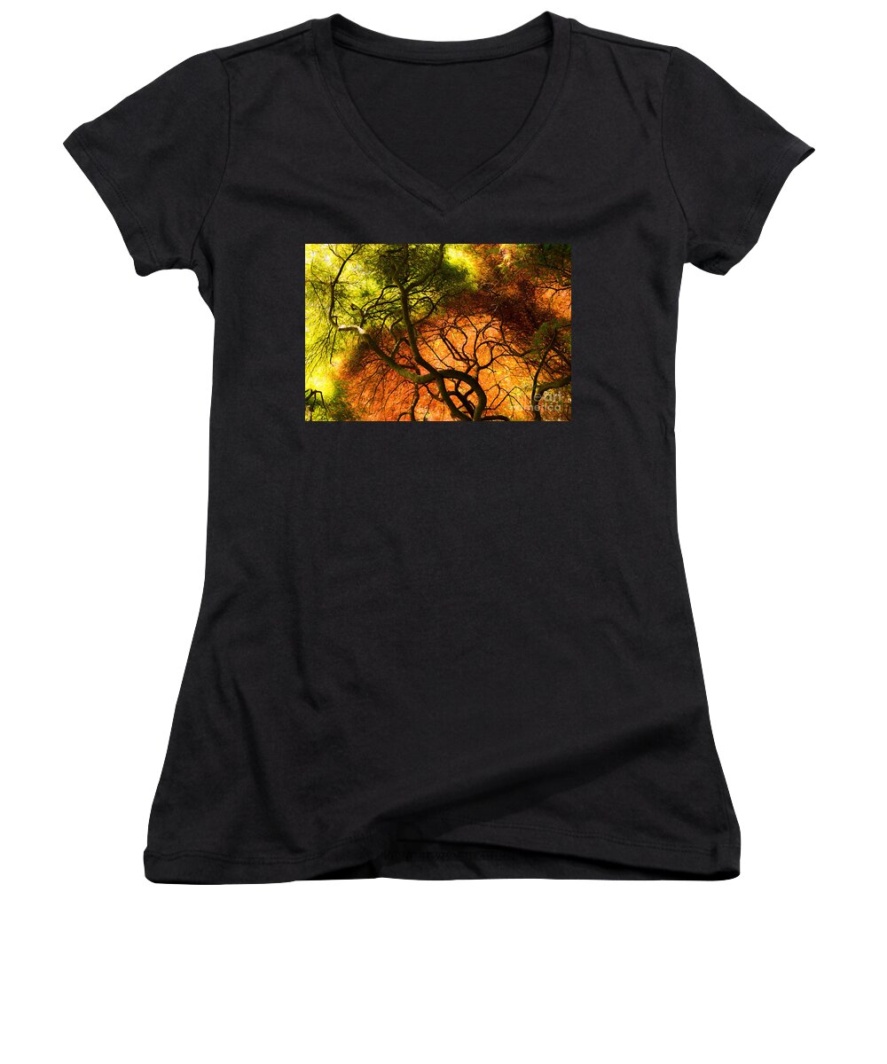 Japanese Women's V-Neck featuring the photograph Japanese Maples by Angela DeFrias