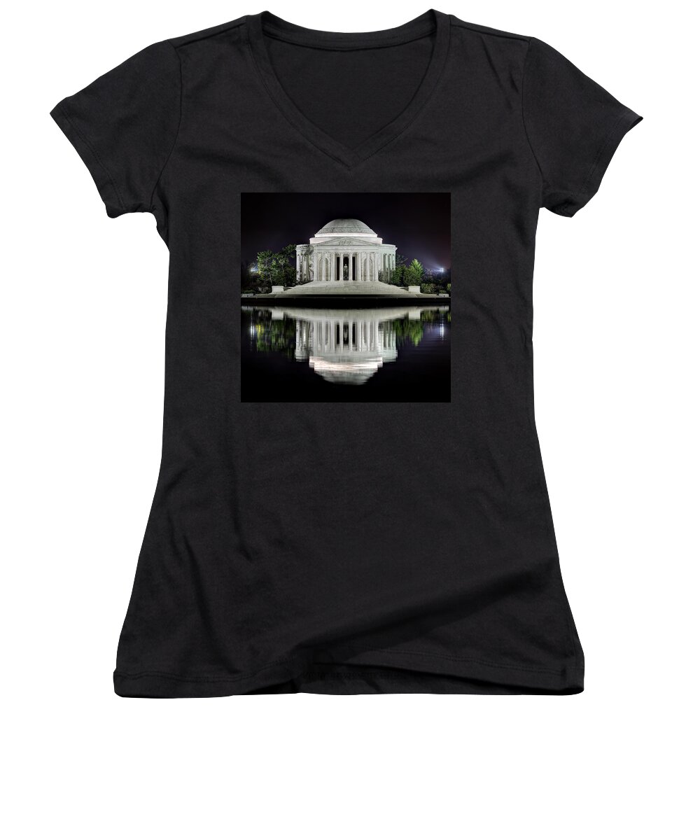 Water Women's V-Neck featuring the photograph Jefferson Memorial - Night Reflection by Metro DC Photography