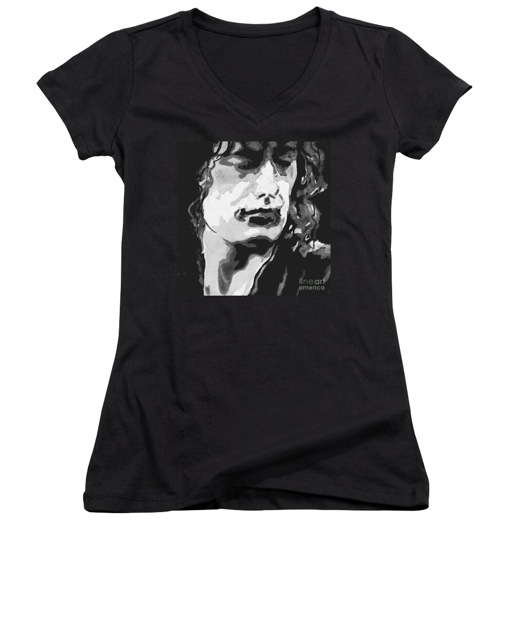 Contemporary Women's V-Neck featuring the painting The Legend -Jimmy Page by Tanya Filichkin