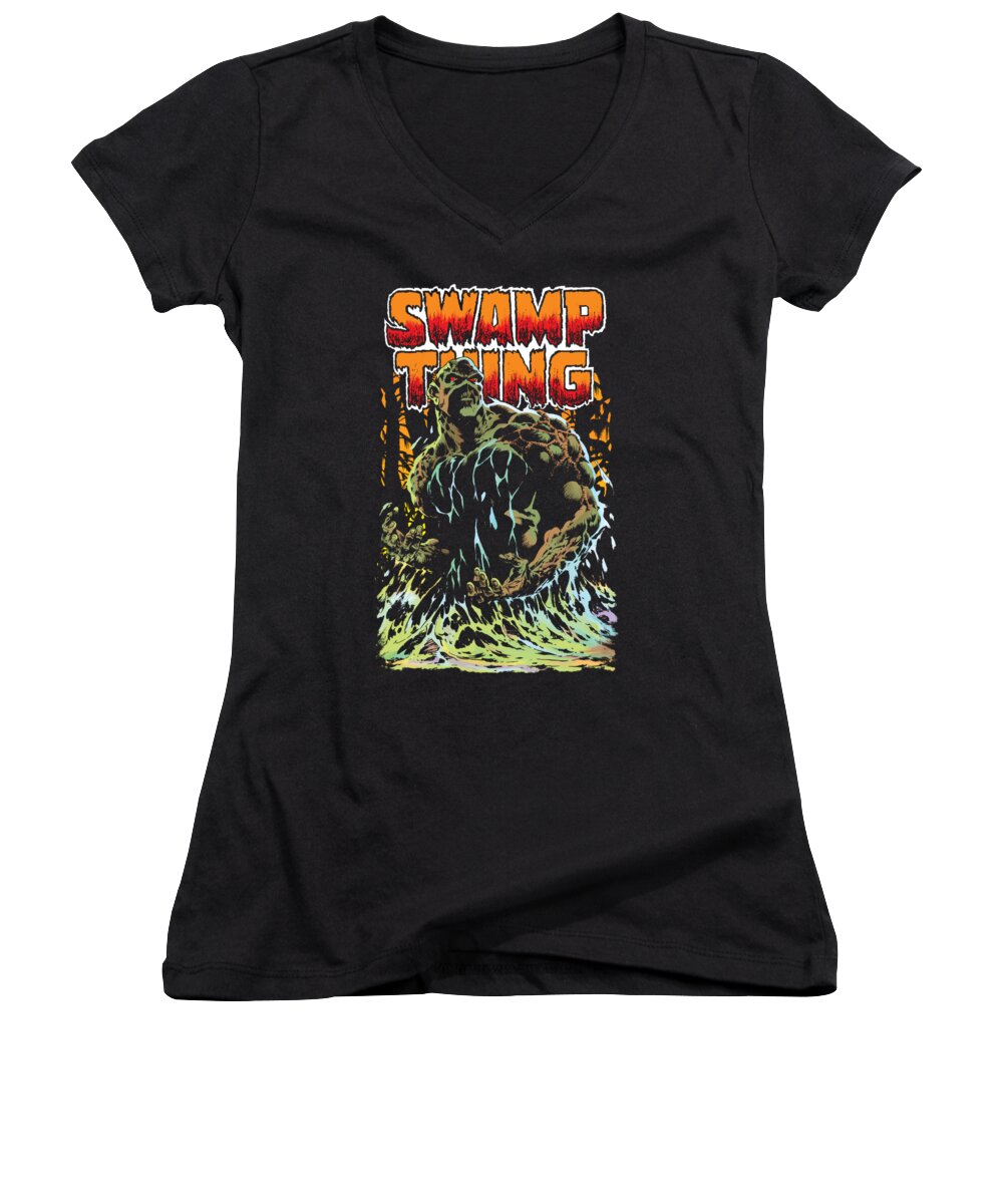 Swamp Thing Women's V-Neck featuring the digital art Jla - Swamp Thing by Brand A