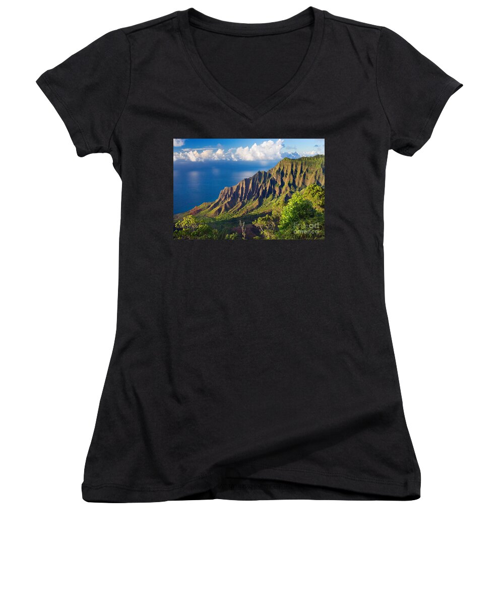 Above Women's V-Neck featuring the photograph Kalalau Valley 2 by M Swiet Productions