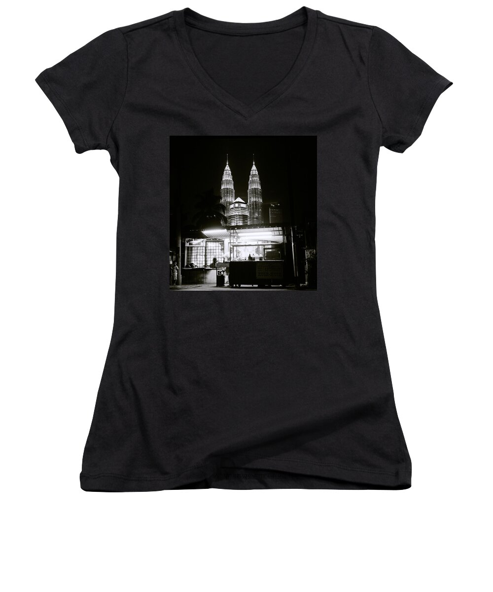 Petronas Towers Women's V-Neck featuring the photograph Kampung Baru Night by Shaun Higson