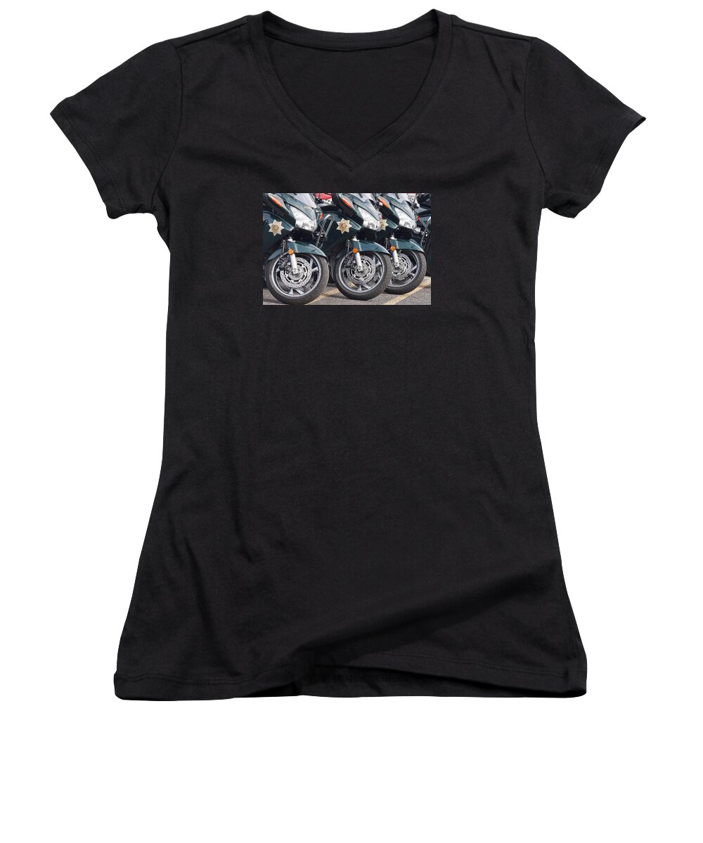 King County Police Motorcyle Women's V-Neck featuring the photograph King County Police Motorcycle by Wes and Dotty Weber