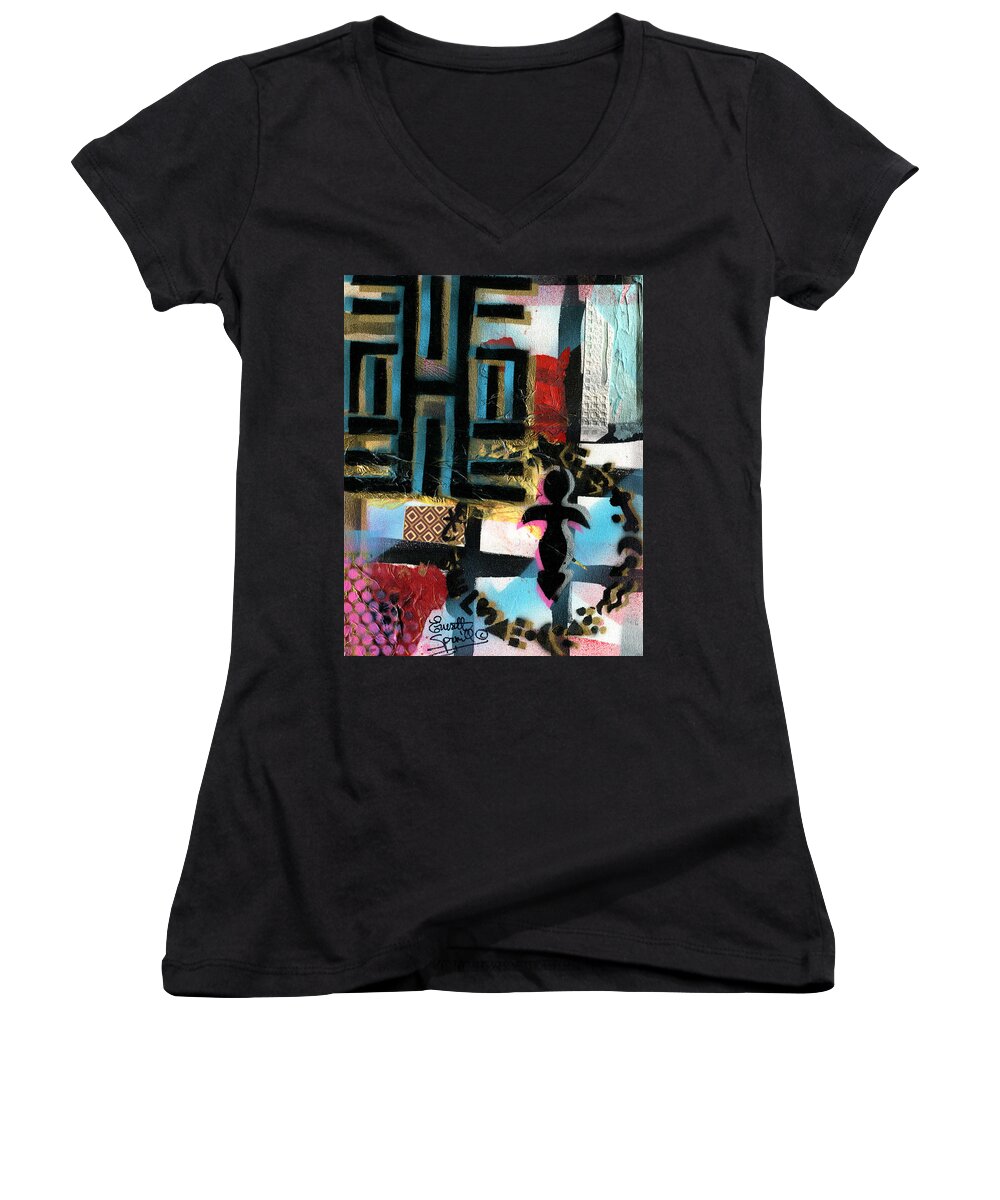 Everett Spruill Women's V-Neck featuring the painting Knowledge Is Power by Everett Spruill