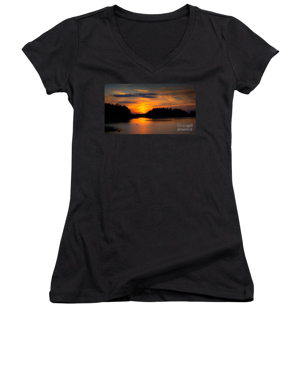 Water Women's V-Neck featuring the photograph Lake Naomi Pocono Sunset by Gary Keesler