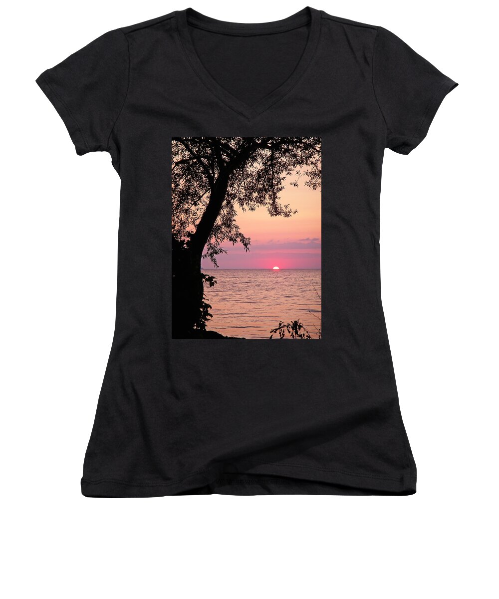 Sunset Women's V-Neck featuring the photograph Lake Sunset #1 by Aimee L Maher ALM GALLERY