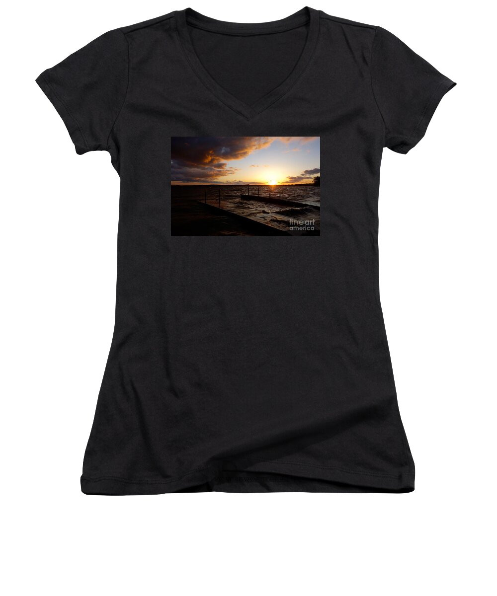 Land Women's V-Neck featuring the photograph Lake Waconia Sunset by Jacqueline Athmann